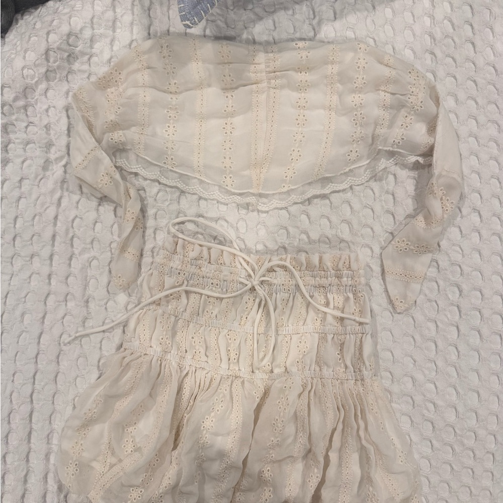 Cream Eyelet Crop Top and Skirt Set